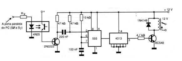 Fig. 8 - Uma interface biestável com relé (um canal).
