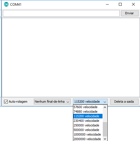 Figura 10 - configuração da velocidade de comunicação entre monitor serial e módulo WiFi LoRa 32(V2)
