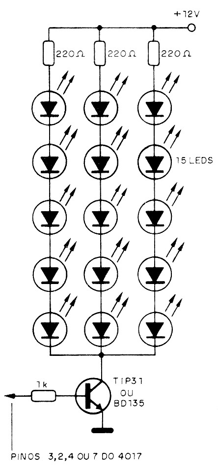 Fig. 2 - Etapa de potência para 3 séries de 5 LEDs.
