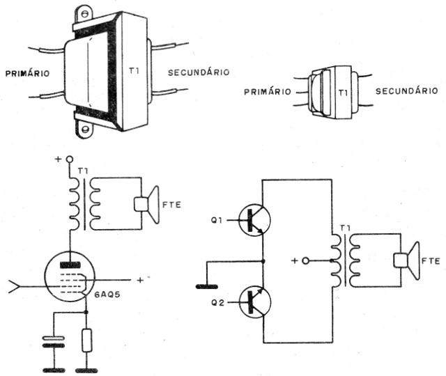    Figura 1 – Etapas de saída de áudio com transformadores
