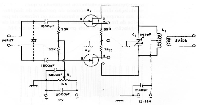 Figura 4 - Circuito amplificador linear, com transistores FET.
