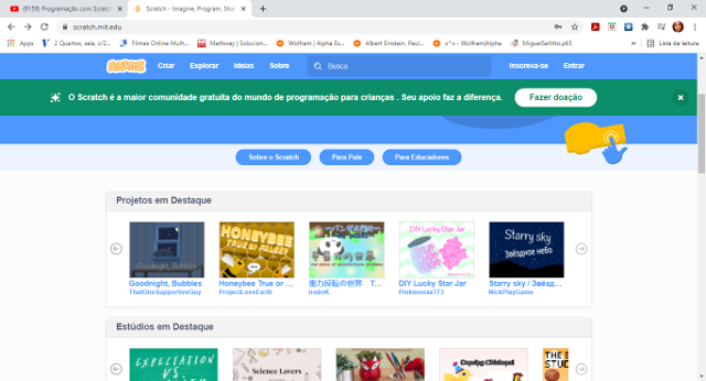 Figura 1 – página principal do Scratch =- Opção inscreva) 
