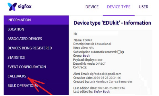 Figura 4 - Callbacks SigFox (fonte: livro IoT SigFox Com Edukit RedFox)
