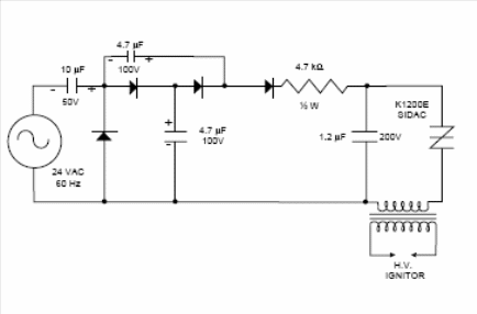 Figura 1 -  Circuito de ignição de fogão à gás com SIDAC da Teccor.
