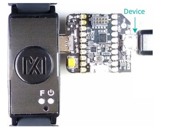 Figura 7: Adaptador MAXDAP-TYPE-C – conexão do dispositivo (Fonte: Maxim Integrated)
