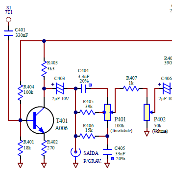 Figura 18 – A saída para gravador, controle de tom e volume
