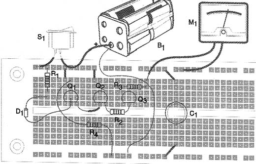 Montagem do circuito em matriz de contatos. 