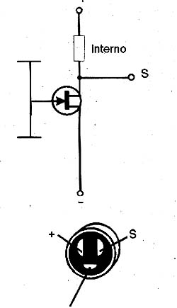 Microfone de eletreto de 3 terminais. 