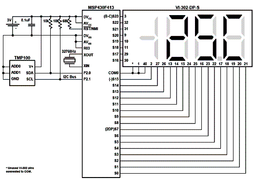 Figura 4 - Aplicação de baixíssimo consumo para um sensor de temperatura com indicação digital. 