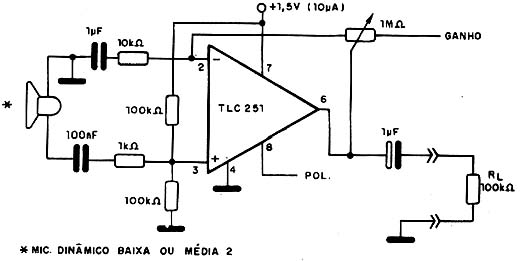 Pra-amplificador para microfone.
