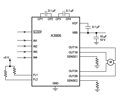  Controlando um motor de passo com corrente até 1 A, utilizando o circuito integrado A3906 da Allegromicro.
