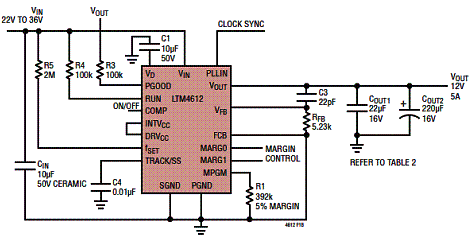 Figura 2 - Conversor de alta eficiência com o LTM4612 da linear Technology
