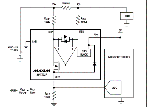 Circuito sensor de corrente para uso automotivo.
