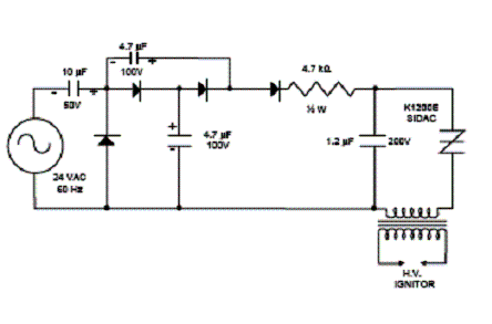  Circuito de ignição de fogão à gás com SIDAC da Teccor.
