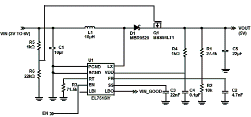 Configuração de maior rendimento utilizando um PFET em lugar de um LDO.
