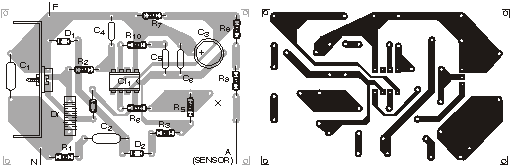 Placa de circuito impresso - M é a fase.
