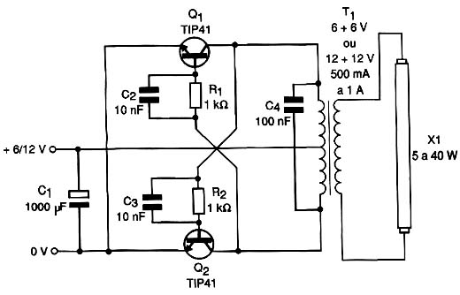 Diagrama do inversor para fluorescente.
