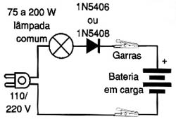 Carregador econômico usando lâmpada para fixar a corrente de carga.
