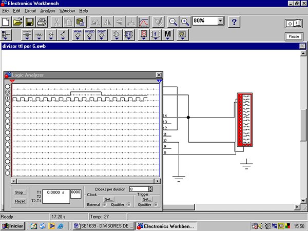 Simulação no computador do divisor por 12.
