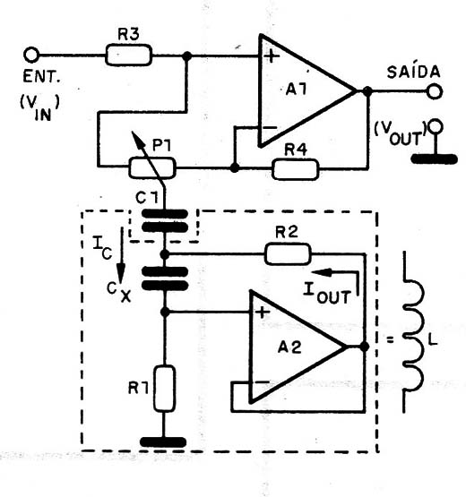    Figura 7 – Circuito anterior com girador em lugar do indutor
