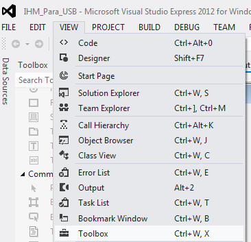 Figura 6 – Menu para selecionar visualização das Toolboxes
