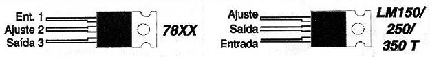 Invólucro dos reguladores de 3 terminais 78XX e LMX50.
