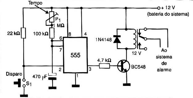 Pressionando-se S1 o alarme é desativado pelo tempo ajustado em P1.
