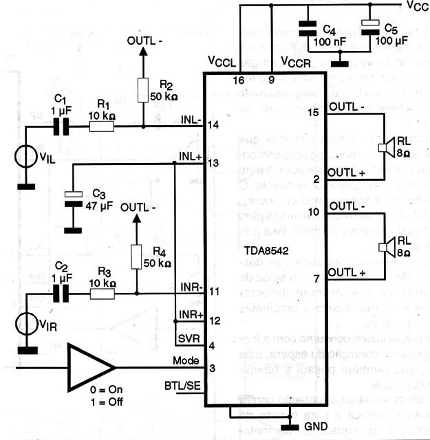 Circuito BTL com cargas de 8 Ω
