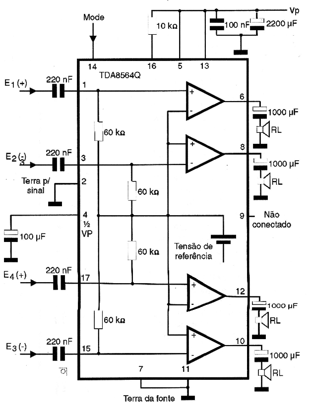 Circuito single-ended para o TDA8564Q
