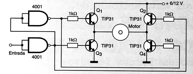 Um controle de direção para motor DC usando uma ponte H
