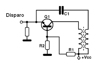 Oscilador de bloqueio com transistor em base comum
