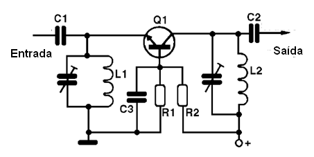 Amplificador em base comum, com entrada e saída sintonizadas
