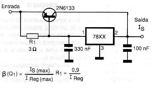 Aumentando a corrente de saída com um transistor PNP de potência. Tipos como o TIP42 podem ser usados para corrente até uns 3 A.
