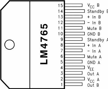 Invólucro e pinagem do LM4765