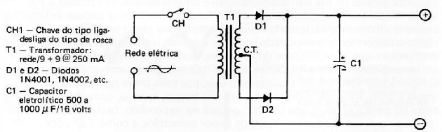 Fig. 3 — Fonte de alimentação, a partir da rede elétrica, para alimentar o circuito do neuroteste. 
