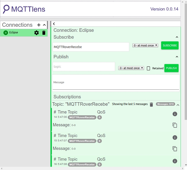 Figura 4 -estado dos motores (recebidos via MQTT no cliente MQTTLens)
