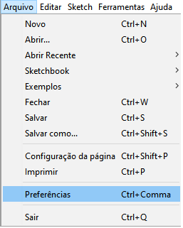 Figura 2 - Menu Arquivo > Preferências
