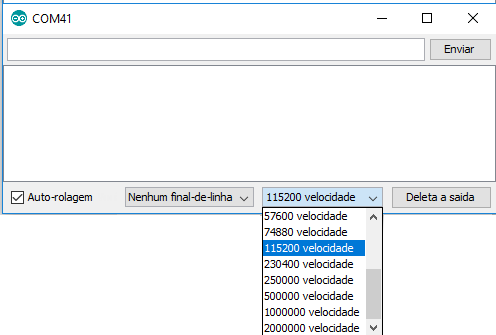 Figura 6 - configuração da velocidade de comunicação entre monitor serial e NodeMCU
