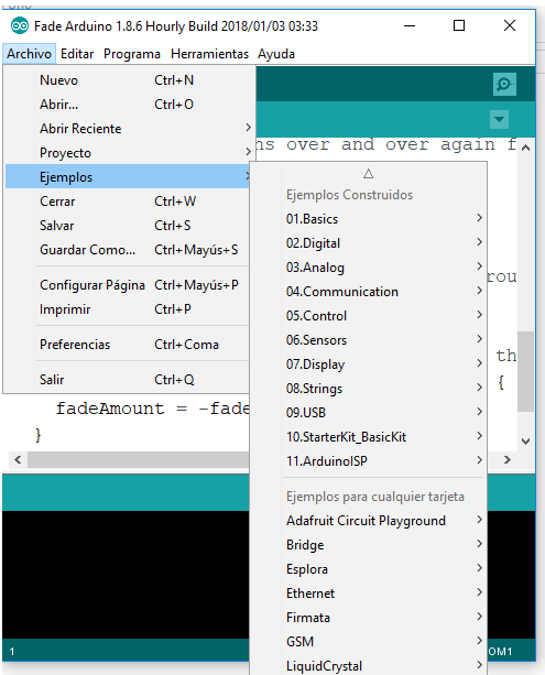 Figura 3. Menu de exemplos do Arduino Uno
