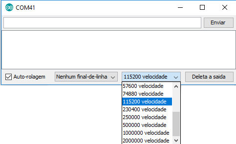 Figura 6 - configuração da velocidade de comunicação entre monitor serial e NodeMCU
