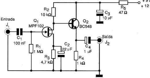 Pré-amplificador com FET