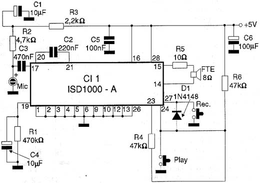 Diagrama do primeiro gravador/reprodutor de mensagem. 