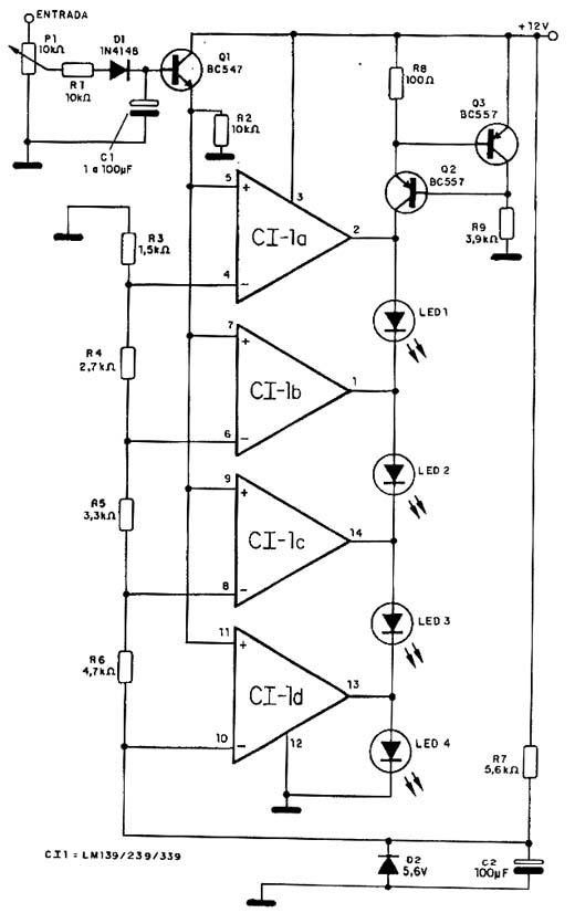 Diagrama para acionamento de 4 LEDs. 