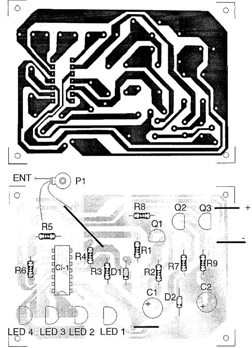 Placa do indicador de barra móvel com 4 LEDs. 