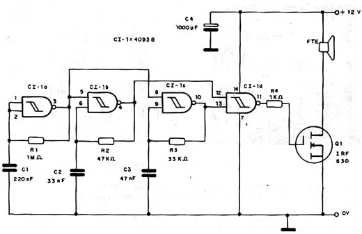 Diagrama de uma potente sirene para o alarme. 