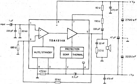 Circuito que tem por base o TDA1514A. 