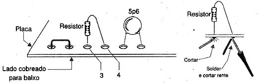 Soldando o resistor na posição vertical. 