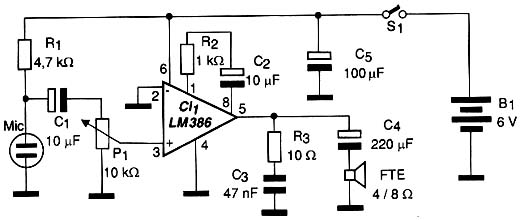 Esquema elétrico do estetoscópio submarino. 