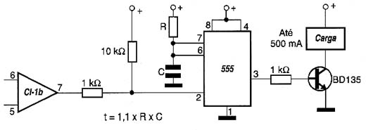 Circuito de alarme  no funcionamento monoestável. 