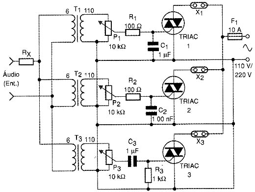 Diagrama elétrico do sistema de luzes rítmicas. 